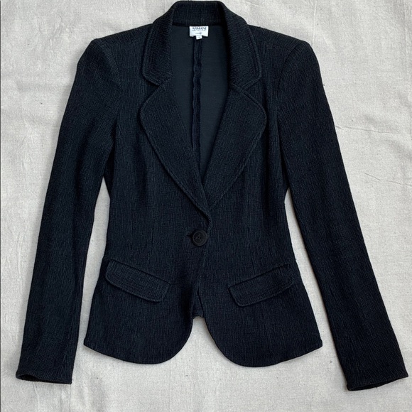 Armani Collezioni Jackets & Blazers - Armani Collezioni Black Textured Single-Button Blazer, 2, Made in Italy